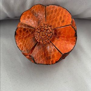 Burnt Orange faux leather flower bangle